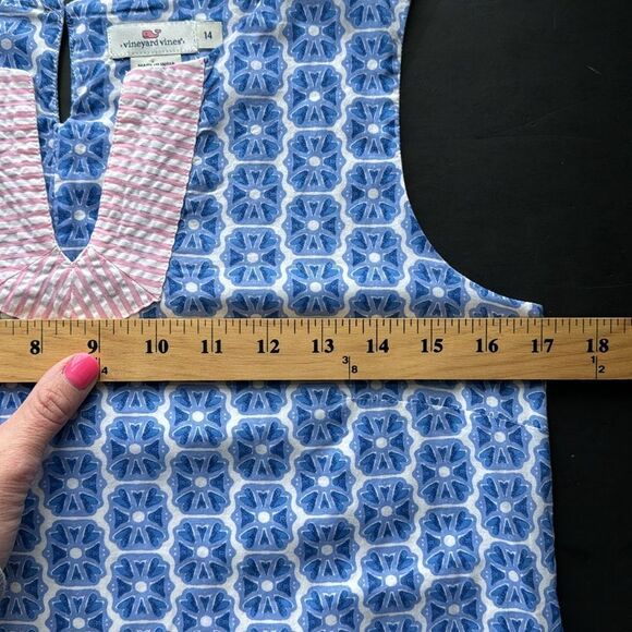Vineyard Vines Girl’s 14 Blue Geometric Pink Seersucker Print Shift Tunic‎ Dress - Picture 13 of 14